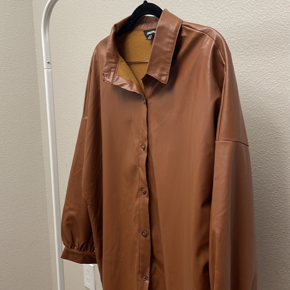 Oversized Brown Pleather Jacket - Picture 5 of 10